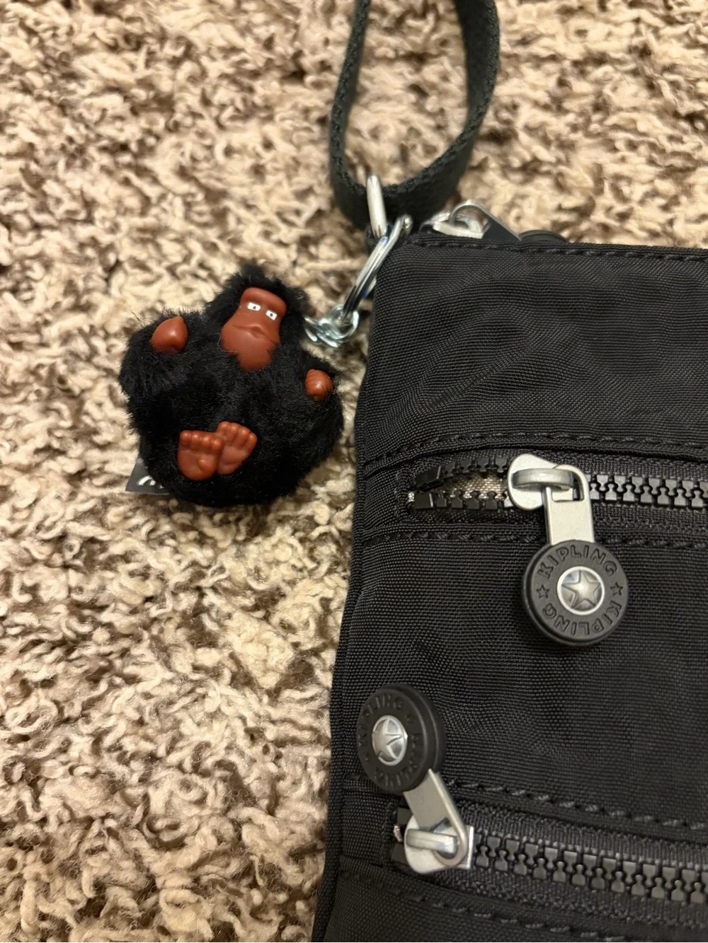 Kipling Black Crossbody Messenger Bag with Monkey Charm